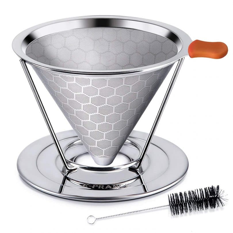 Filtre à Café Réutilisable En Acier Inoxydable 304 - Maille 300, Avec Support Et Poignée, Pour Café Fin Et Thé