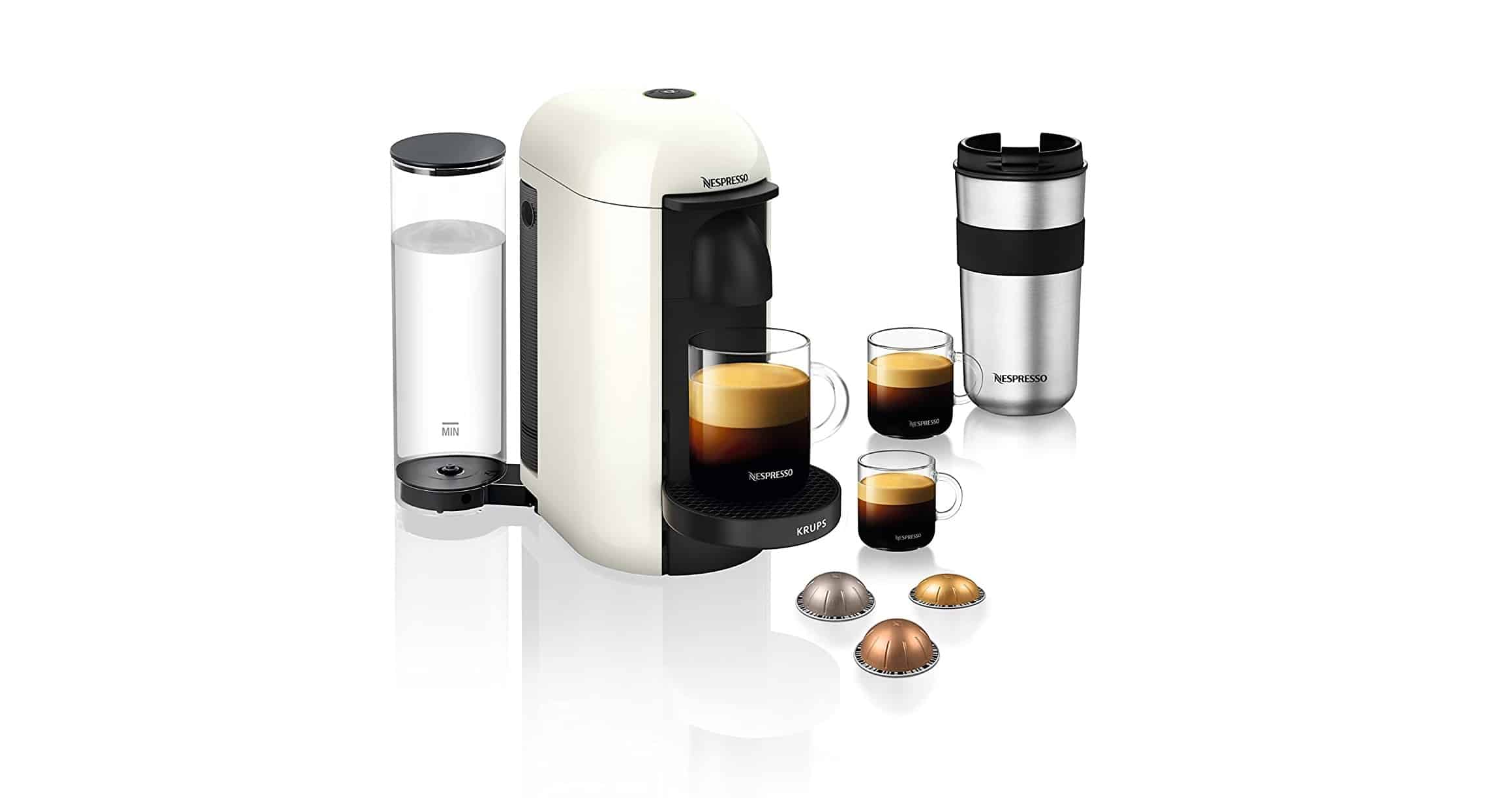 Cafetière Krups Nespresso Vertuo Plus Blanc Ivoire - 1.2L, 1260W, 19 Bars, Neuve